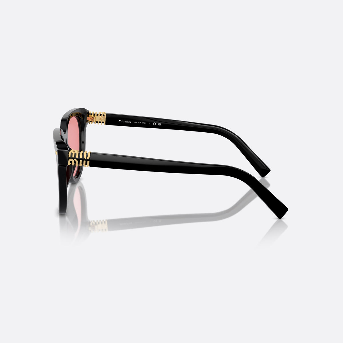 Ochelari de soare Miu Miu MU 12ZS 16K-1D0, geometrica negru, pentru femei, punte simplă, integrată în ramă, ramă completă, vedere laterală