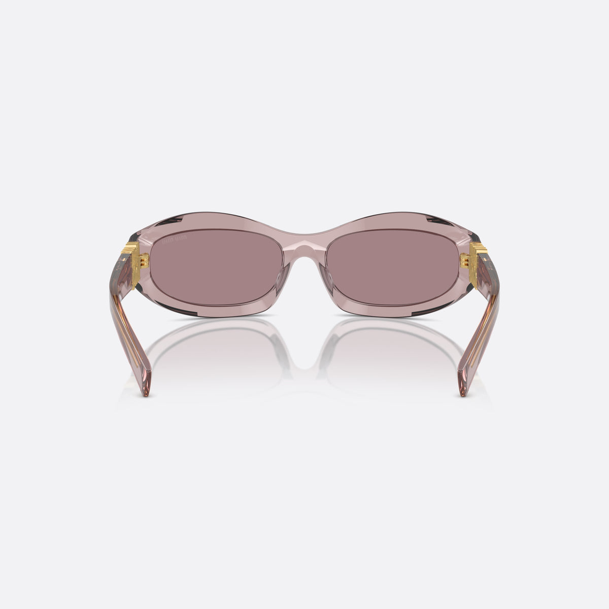 Miu Miu MU 14ZS 12W20I sunglasses, violet irregular frame for women, keyhole bridge, brand lettering on temples, full-rim frame, back view