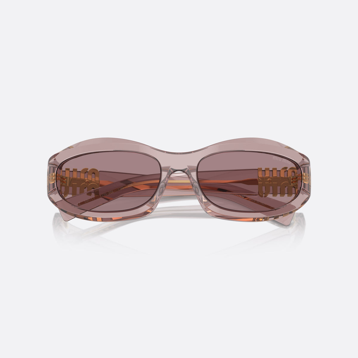 Miu Miu MU 14ZS 12W20I sunglasses, violet irregular frame for women, keyhole bridge, brand lettering on temples, full-rim frame, folded