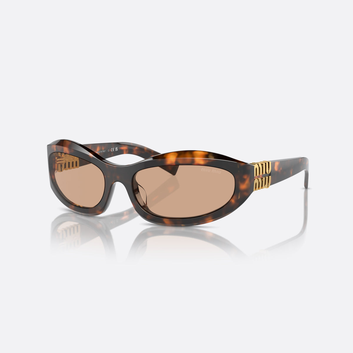Ochelari de soare Miu Miu MU 14ZS 14L90H, neregulat țestoasă, pentru femei, punte simplă, placă cu logoul brandului pe braț