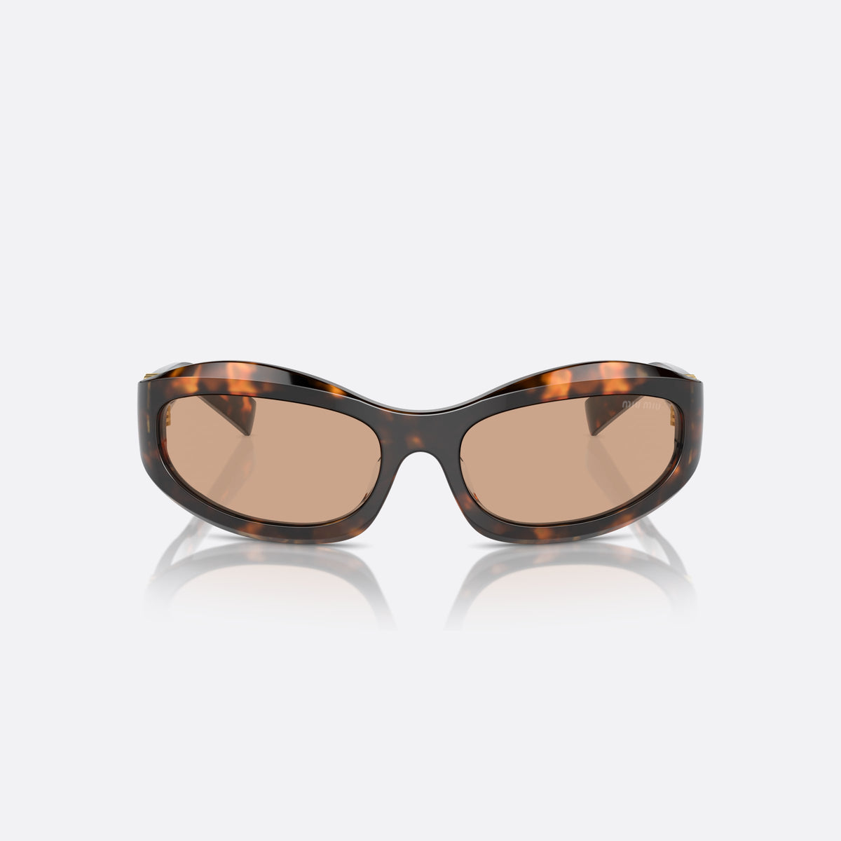 Ochelari de soare Miu Miu MU 14ZS 14L90H, neregulat țestoasă, pentru femei, punte simplă, placă cu logoul brandului pe braț, vedere din față