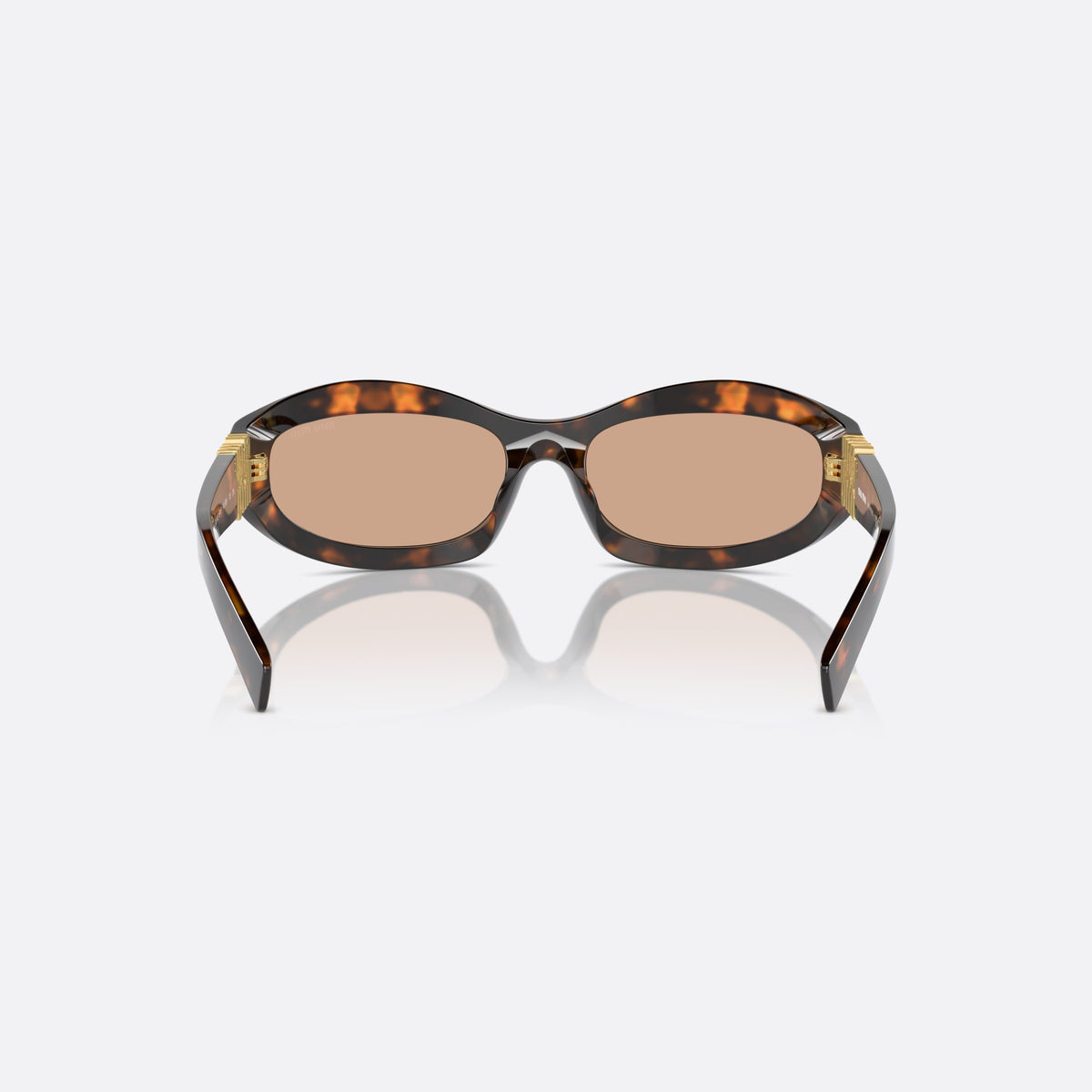 Ochelari de soare Miu Miu MU 14ZS 14L90H, neregulat țestoasă, pentru femei, punte simplă, placă cu logoul brandului pe braț, vedere din spate