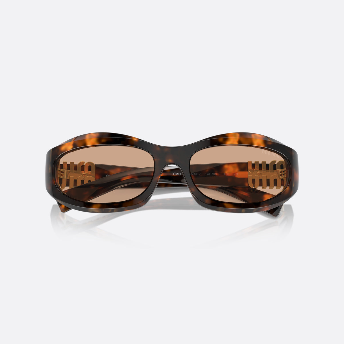 Ochelari de soare Miu Miu MU 14ZS 14L90H, neregulat țestoasă, pentru femei, punte simplă, placă cu logoul brandului pe braț, cu brațele pliate