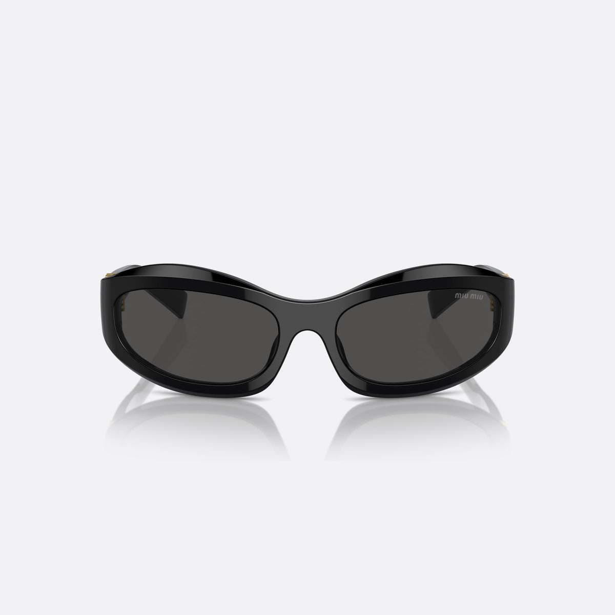 Ochelari de soare Miu Miu MU 14ZS 16K08Z, neregulat negru, pentru femei, punte integrată fără plăcuțe nazale vizibile, vedere din față