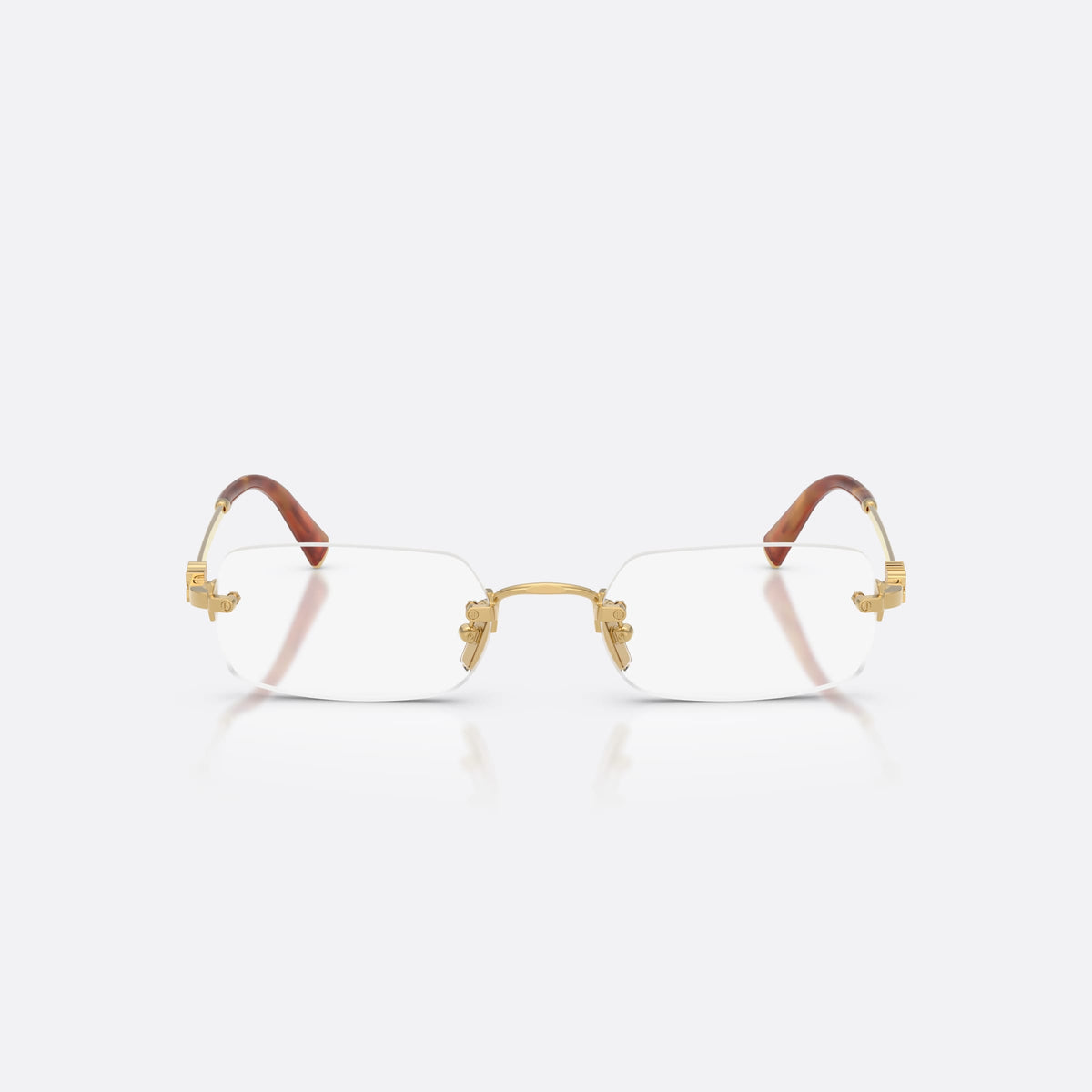 Rame ochelari de vedere Miu Miu MU 50YV 5AK1O1, rectangulari auriu, pentru femei, punte metalică cu arc curbat, finisaj metalic lustruit, vedere din față