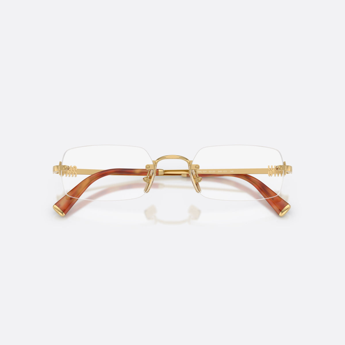 Rame ochelari de vedere Miu Miu MU 50YV 5AK1O1, rectangulari auriu, pentru femei, punte metalică cu arc curbat, finisaj metalic lustruit, cu brațele pliate