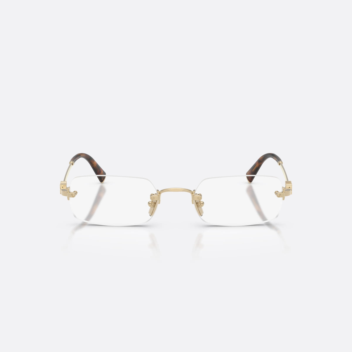 Miu Miu MU 50YV ZVN1O1 eyeglasses, gold rectangle frame for women, thin metal bridge, brand lettering on temples, front view
