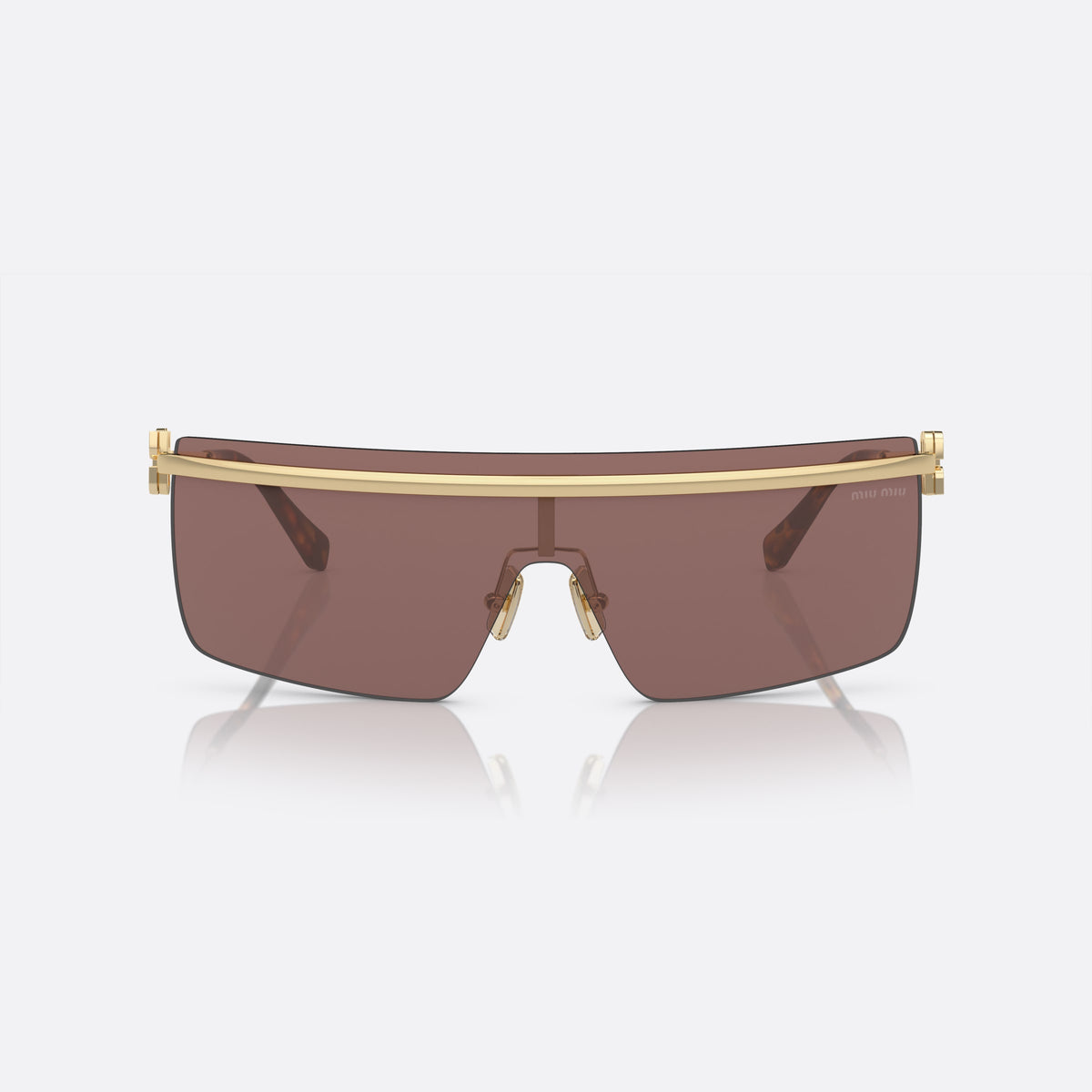 Ochelari de soare Miu Miu MU 50ZS ZVN-70D, neregulat auriu, pentru femei, punte metalică simplă, literele brandului pe brațe, vedere din față