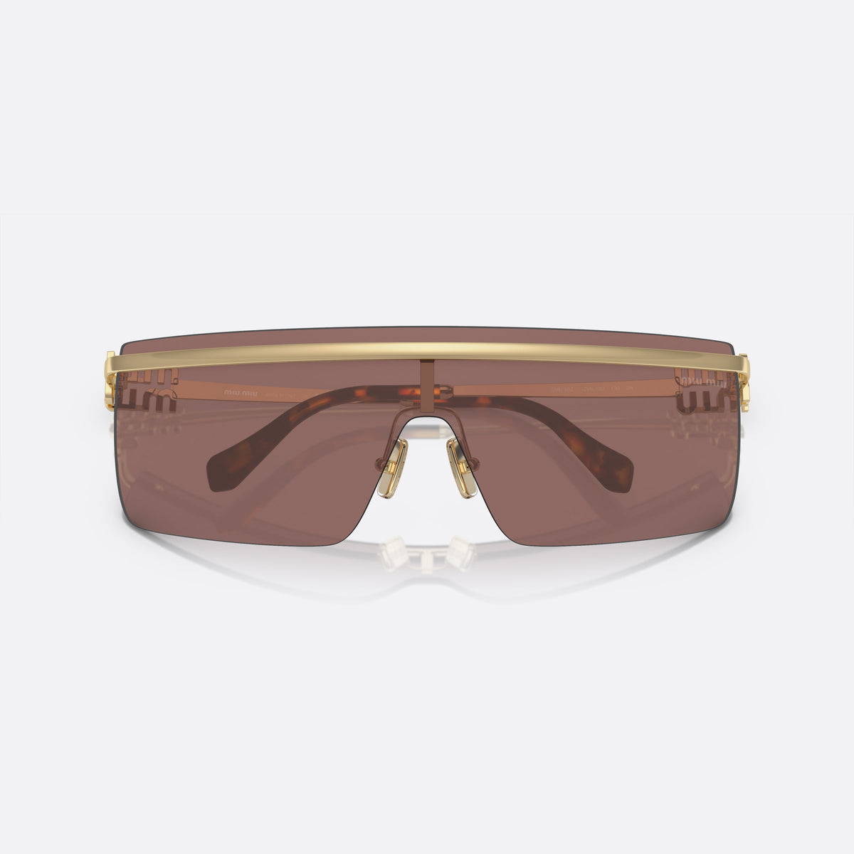 Ochelari de soare Miu Miu MU 50ZS ZVN-70D, neregulat auriu, pentru femei, punte metalică simplă, literele brandului pe brațe, cu brațele pliate