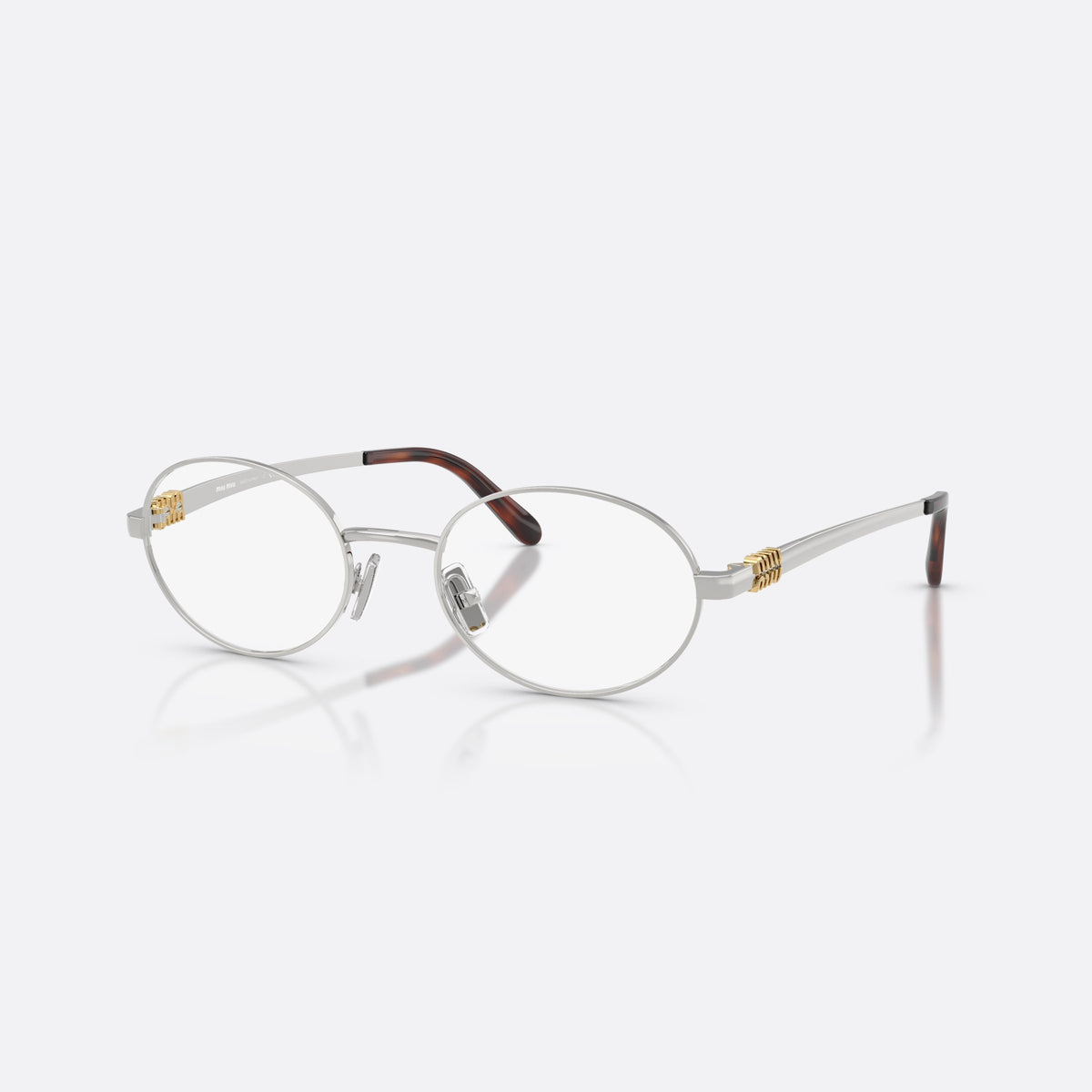 Rame ochelari de vedere Miu Miu MU 50ZV 1BC1O1, ovali argintiu, pentru femei, punte metalică simplă, literele brandului pe brațe