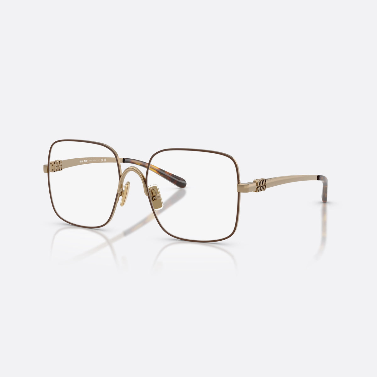 Miu Miu MU 51YV 24H1O1 eyeglasses, brown square frame for women, metal saddle bridge with arch, full-rim thin frame
