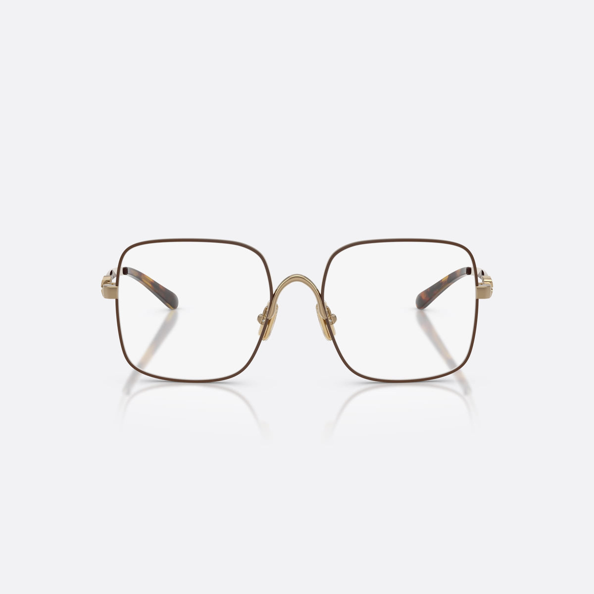 Miu Miu MU 51YV 24H1O1 eyeglasses, brown square frame for women, metal saddle bridge with arch, full-rim thin frame, front view