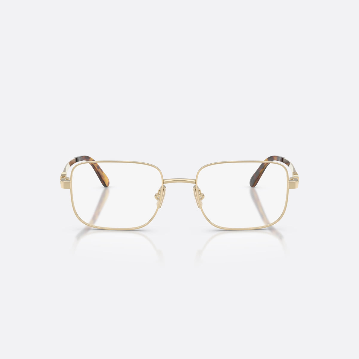 Rame ochelari de vedere Miu Miu MU 51ZV ZVN1O1, rectangulari auriu, pentru femei, punte metalică simplă, literele brandului pe brațe, vedere din față