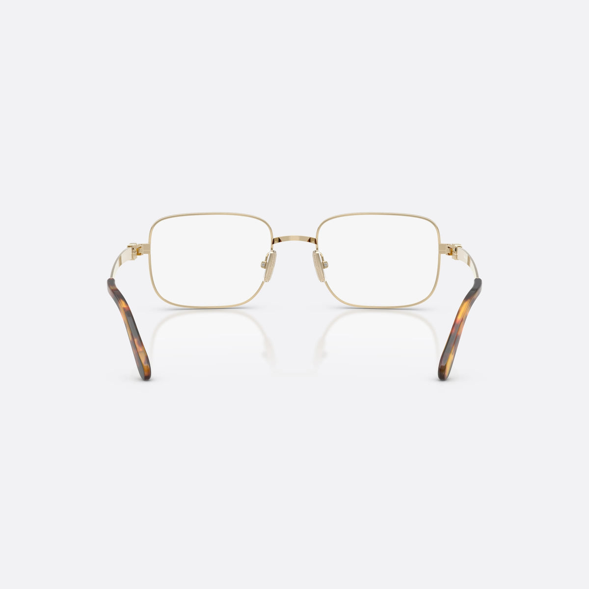 Rame ochelari de vedere Miu Miu MU 51ZV ZVN1O1, rectangulari auriu, pentru femei, punte metalică simplă, literele brandului pe brațe, vedere din spate