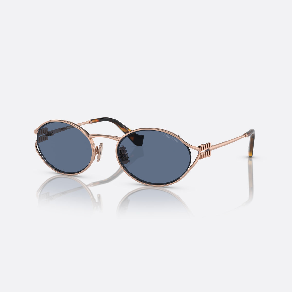 Ochelari de soare Miu Miu MU 52YS ZVF-1V1, ovali roz, pentru femei, punte metalică subțire, logo al brandului pe braț