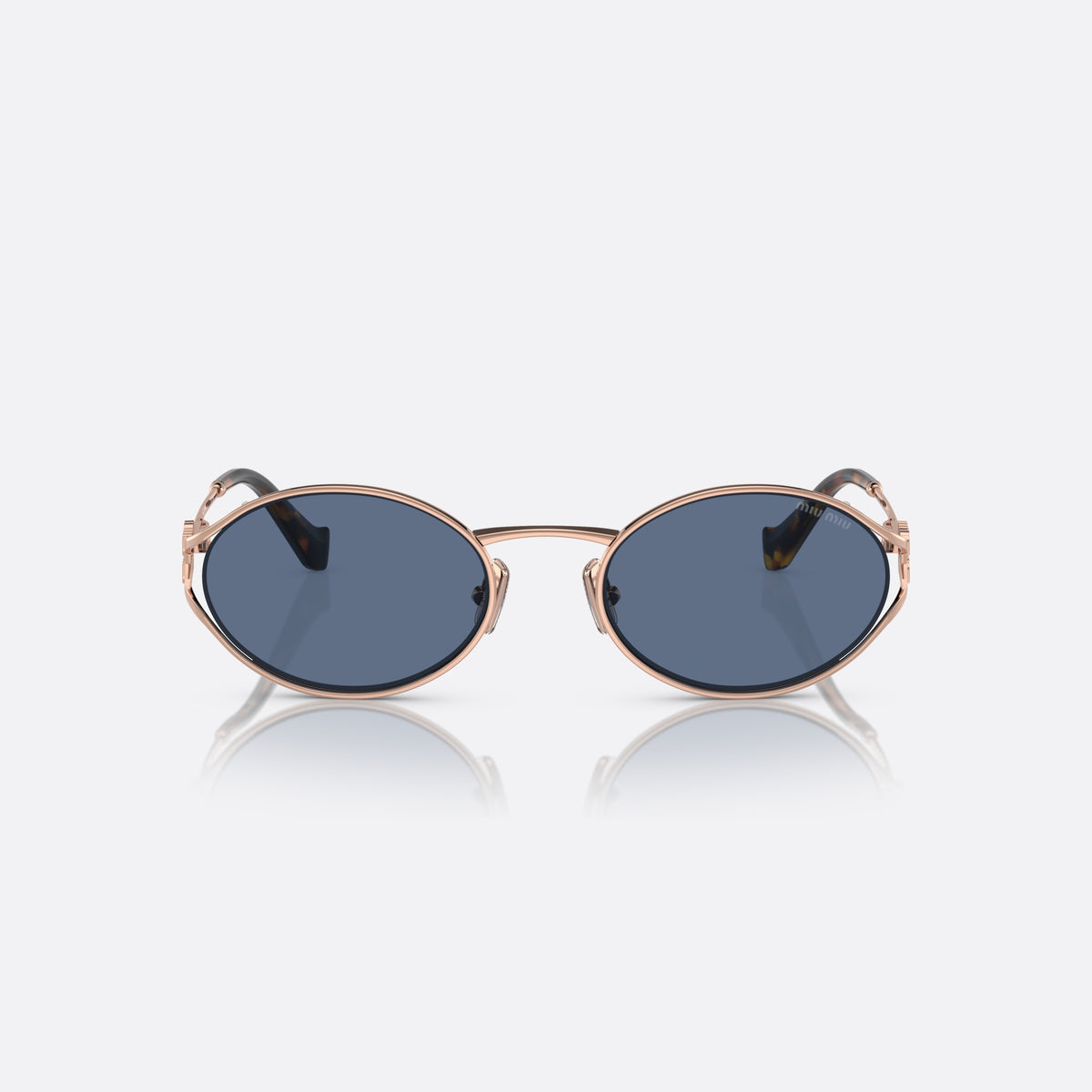 Ochelari de soare Miu Miu MU 52YS ZVF-1V1, ovali roz, pentru femei, punte metalică subțire, logo al brandului pe braț, vedere din față
