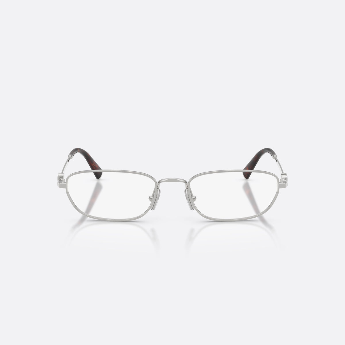 Rame ochelari de vedere Miu Miu MU 52ZV 1BC1O1, neregulat argintiu, pentru femei, punte metalică simplă, logoul brandului pe brațe, vedere din față