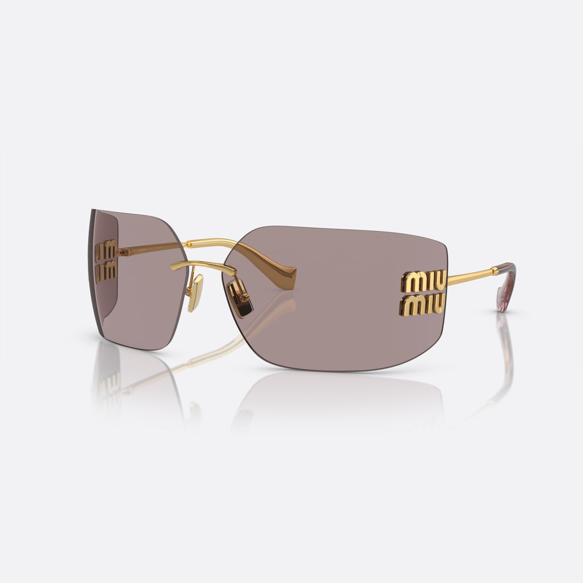 Miu Miu MU 54YS 5AK0/6I sunglasses, gold irregular frame for women, thin metal bridge, brand lettering on temples