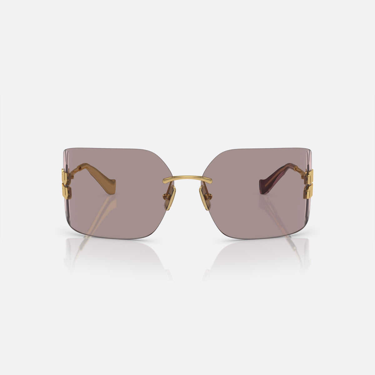 Miu Miu MU 54YS 5AK0/6I sunglasses, gold irregular frame for women, thin metal bridge, brand lettering on temples, front view