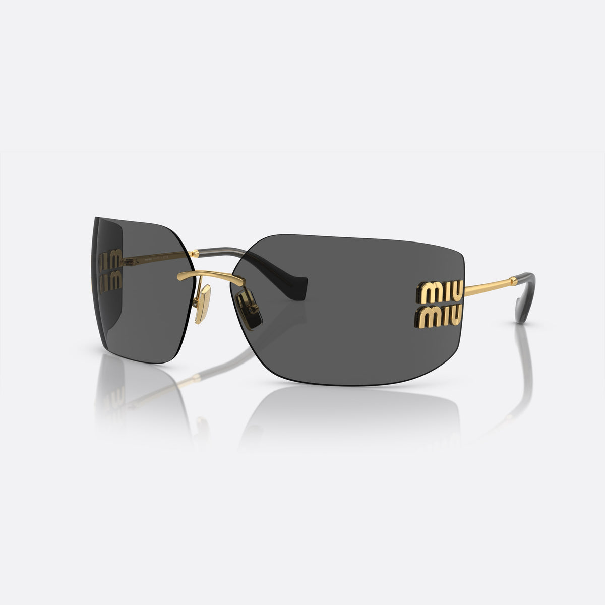 Miu Miu MU 54YS 5AK5/S0 sunglasses, gold irregular frame for women, thin metal bridge, brand lettering on temples