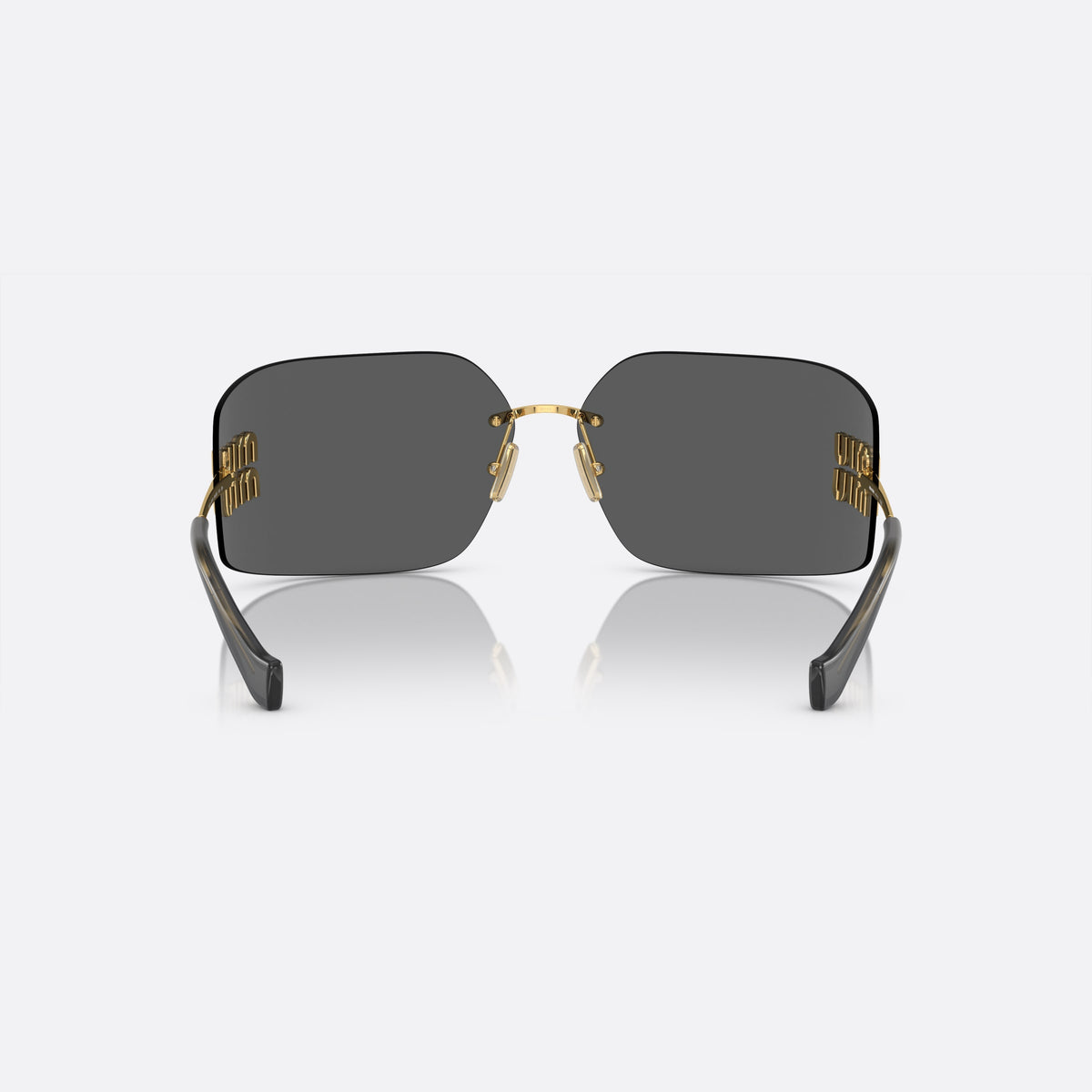 Miu Miu MU 54YS 5AK5/S0 sunglasses, gold irregular frame for women, thin metal bridge, brand lettering on temples, back view