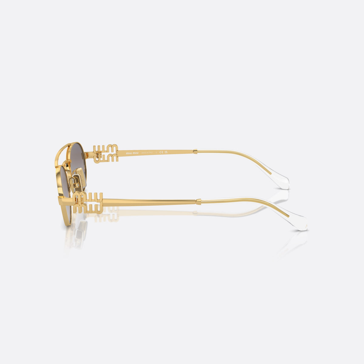 Ochelari de soare Miu Miu MU 54ZS 5AK-30C, ovali auriu, pentru femei, punte dublă cu bară superioară, accesorii metalice aurii