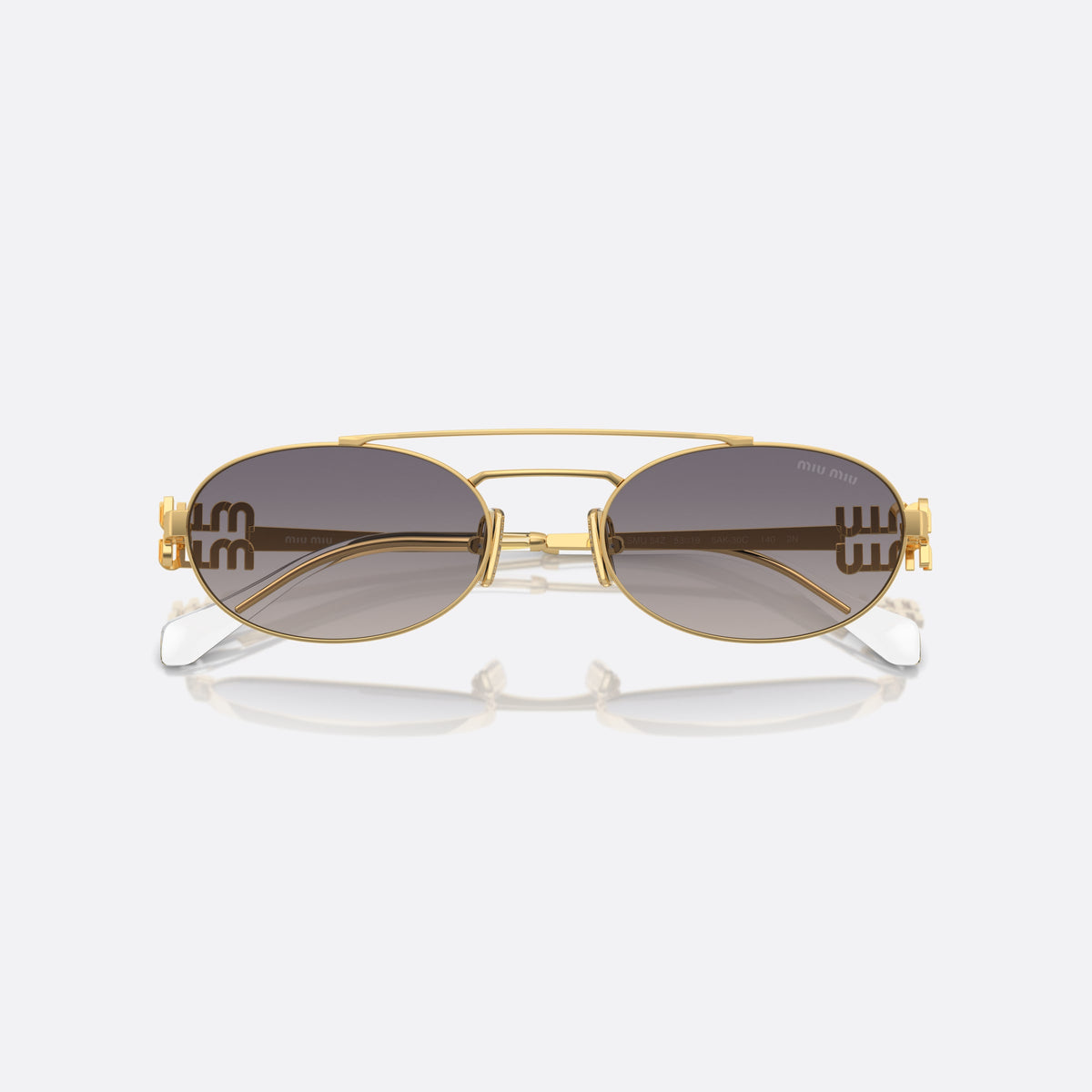 Ochelari de soare Miu Miu MU 54ZS 5AK-30C, ovali auriu, pentru femei, punte dublă cu bară superioară, accesorii metalice aurii