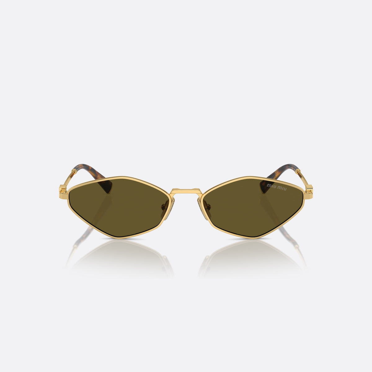 Ochelari de soare Miu Miu MU 56ZS 5AK-09Z, neregulat auriu, pentru femei, punte metalică simplă, literele brandului pe brațe, vedere din față