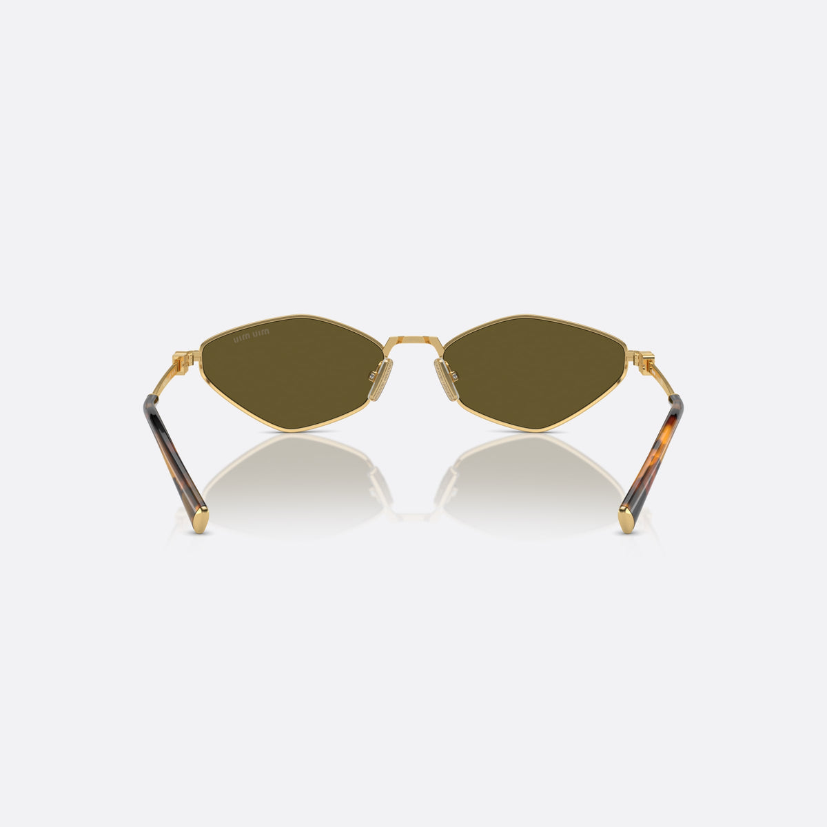 Ochelari de soare Miu Miu MU 56ZS 5AK-09Z, neregulat auriu, pentru femei, punte metalică simplă, literele brandului pe brațe, vedere din spate