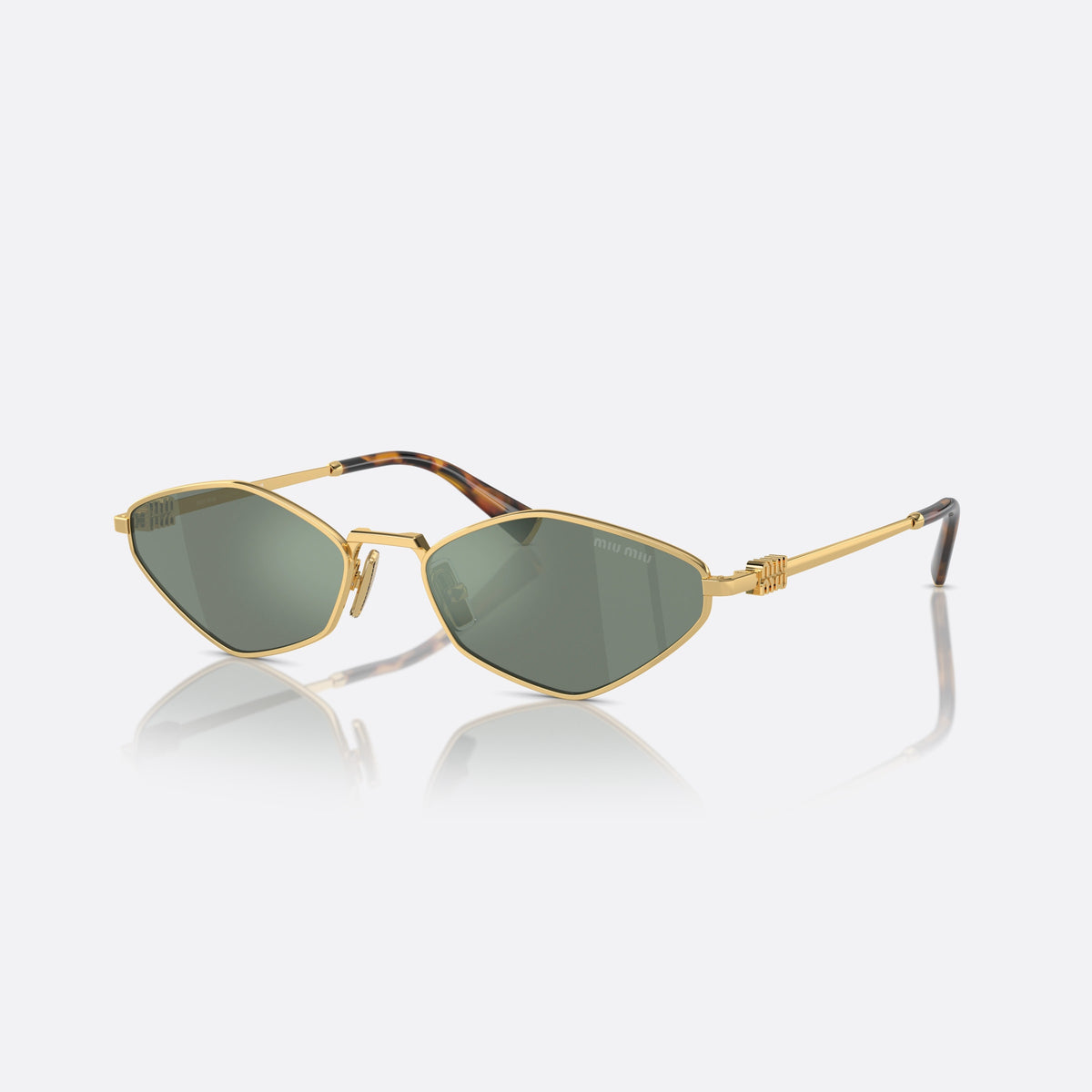 Ochelari de soare Miu Miu MU 56ZS 5AK04M, neregulat auriu, pentru femei, punte metalică simplă, logo al brandului pe brațe