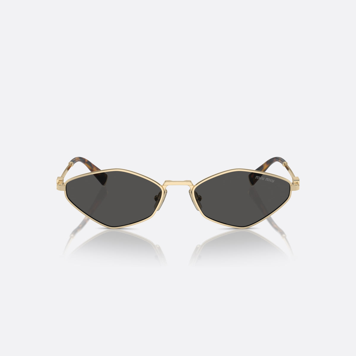 Ochelari de soare Miu Miu MU 56ZS ZVN-5S0, neregulat auriu, pentru femei, punte metalică simplă, placă cu logoul brandului pe brațe, vedere din față