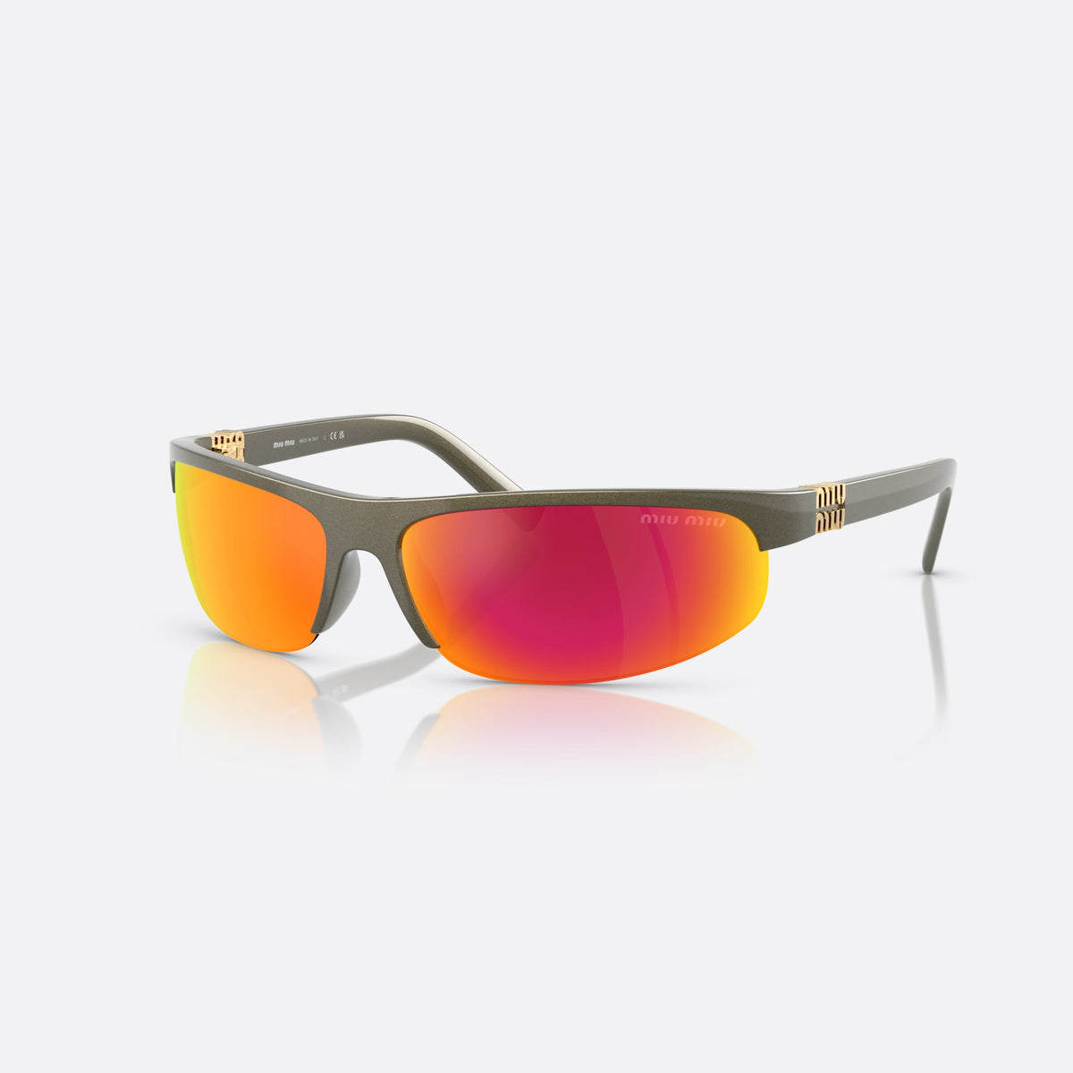 Ochelari de soare Miu Miu MU A02S 17Y5M0, ovali verde, pentru femei, punte keyhole, logo al brandului pe brațe, semiramă