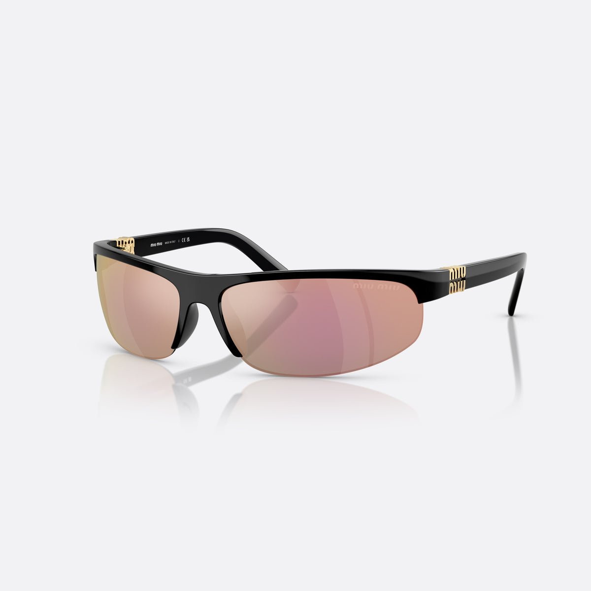 Ochelari de soare Miu Miu MU A02S 1AB90J, ovali negru, pentru femei, punte integrată simplă, literele brandului pe brațe