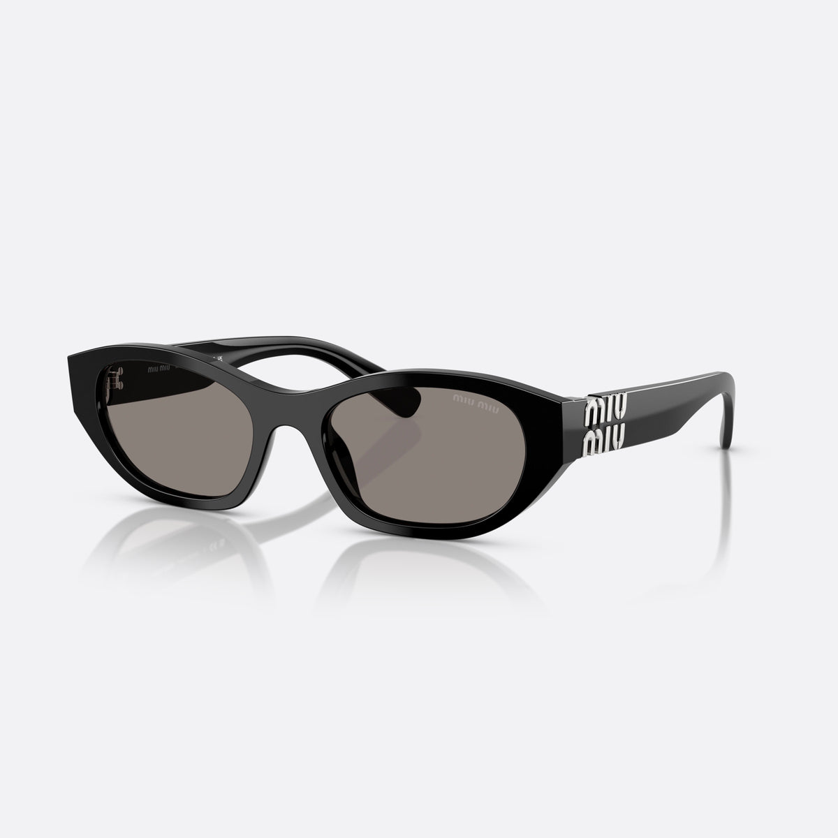 Ochelari de soare Miu Miu MU A03S 16K80Q, neregulat negru, pentru femei, punte simplă, literele brandului pe brațe, ramă completă