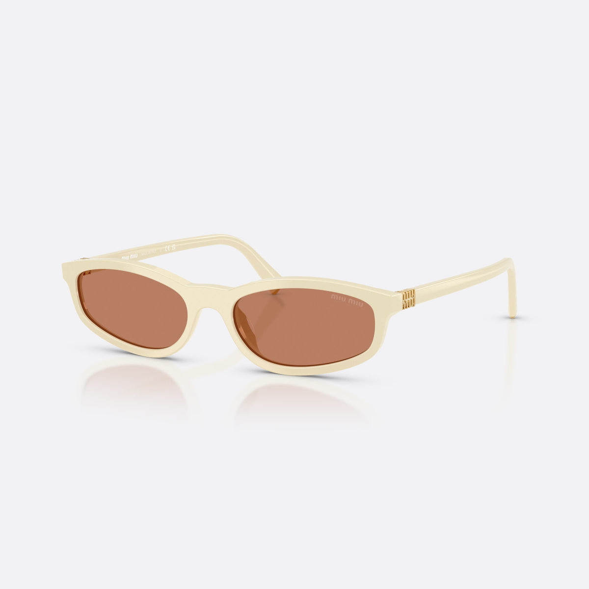Miu Miu MU A06S 21D90Q sunglasses, white irregular frame for women, plain integrated bridge, brand logo plaque on temple