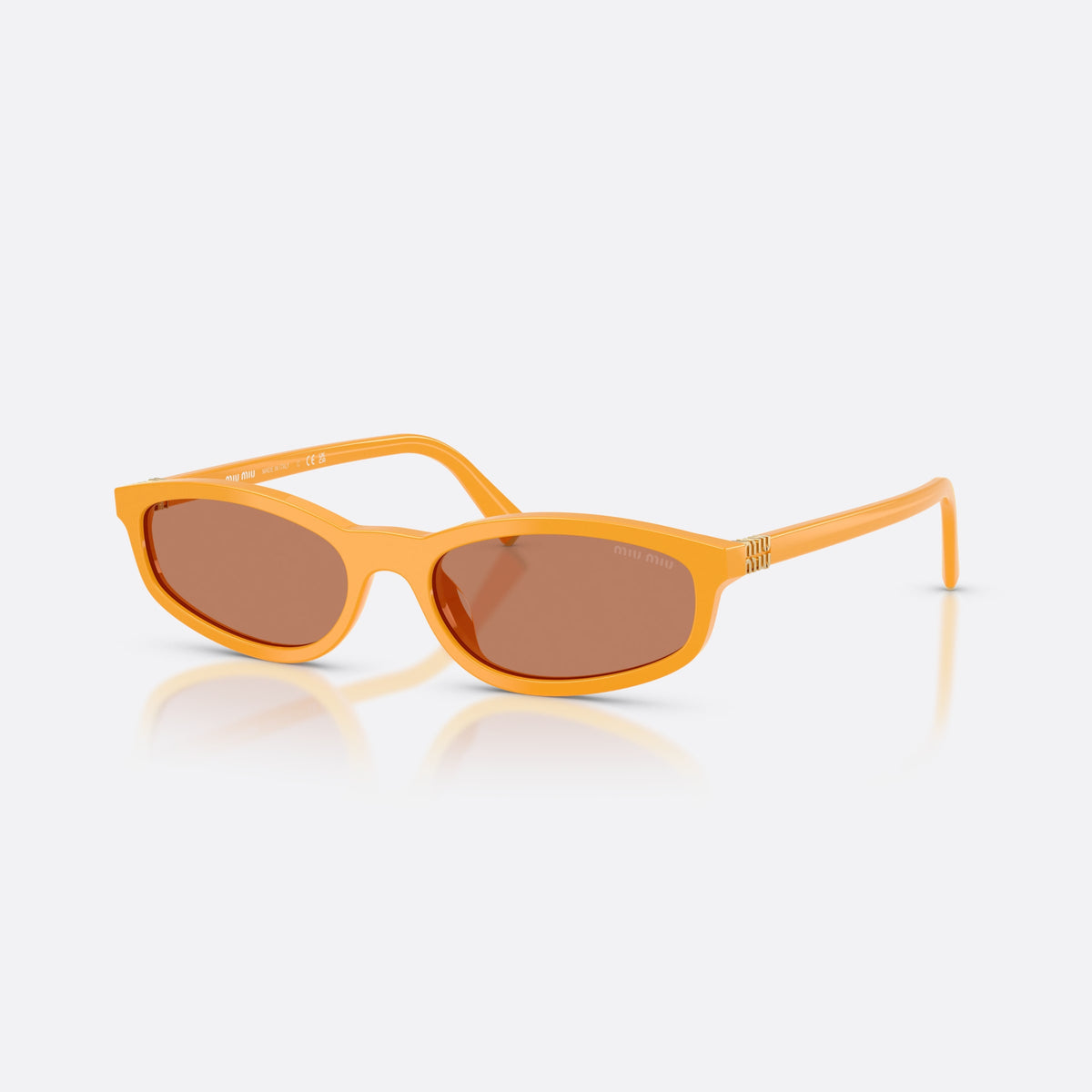 Ochelari de soare Miu Miu MU A06S 22D90Q, neregulat galben, pentru femei, punte integrată simplă, placă cu logoul brandului pe braț