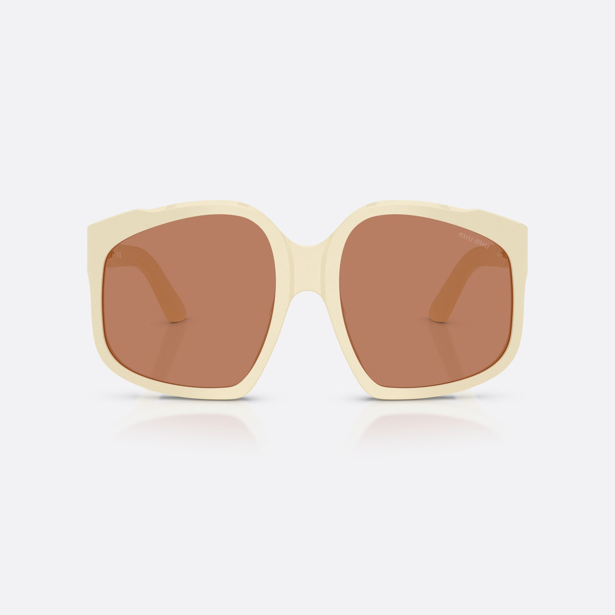 Miu Miu MU A07S 21D90Q sunglasses, white irregular frame for women, plain bridge, brand lettering on temples, full rim, front view