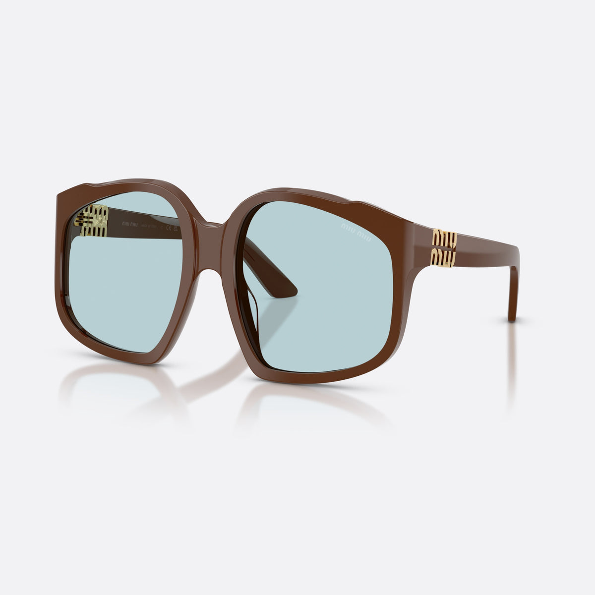 Ochelari de soare Miu Miu MU A07S 24D20R, neregulat maro, pentru femei, punte simplă, placă cu logoul brandului pe brațe
