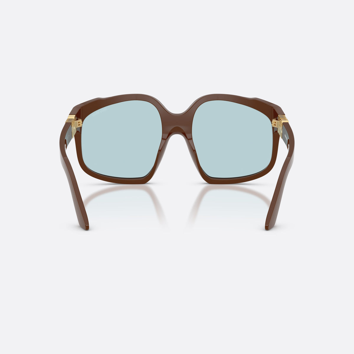 Ochelari de soare Miu Miu MU A07S 24D20R, neregulat maro, pentru femei, punte simplă, placă cu logoul brandului pe brațe, vedere din spate
