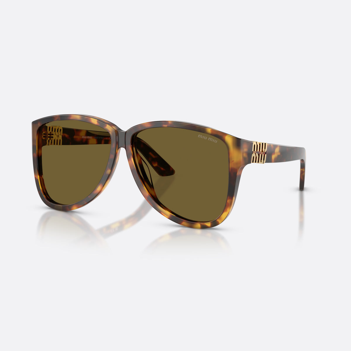 Ochelari de soare Miu Miu MU A08S 14L09Z, pilot havana, pentru femei, punte simplă care unește lentilele, brațe late conice