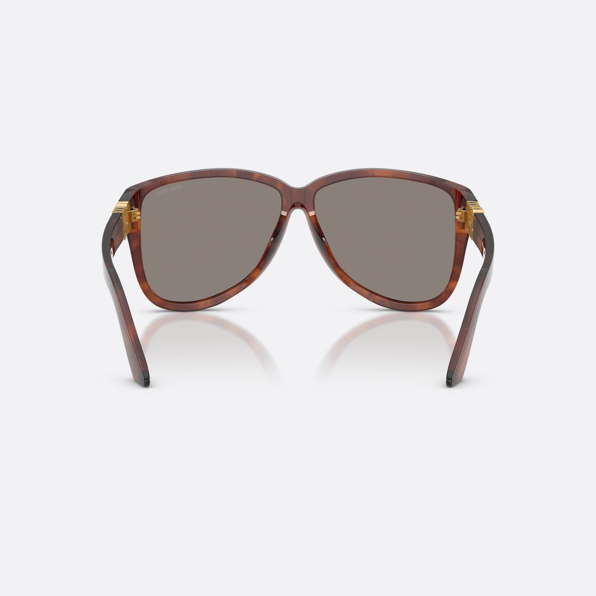 Miu Miu MU A08S 26E80Q sunglasses, brown pilot frame for women, plain bridge, brand logo plaque on temples, back view