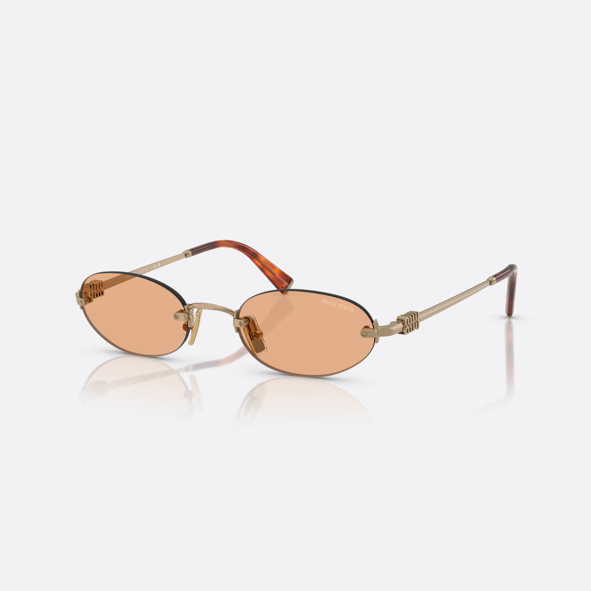 Ochelari de soare Miu Miu MU A54S 7OE90X, ovali maro, pentru femei, punte metalică subțire, literele brandului pe lentilă