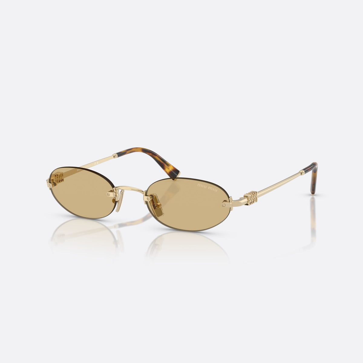 Ochelari de soare Miu Miu MU A54S ZVN10R, ovali auriu, pentru femei, punte subțire din metal, placă cu logo-ul brandului pe brațe