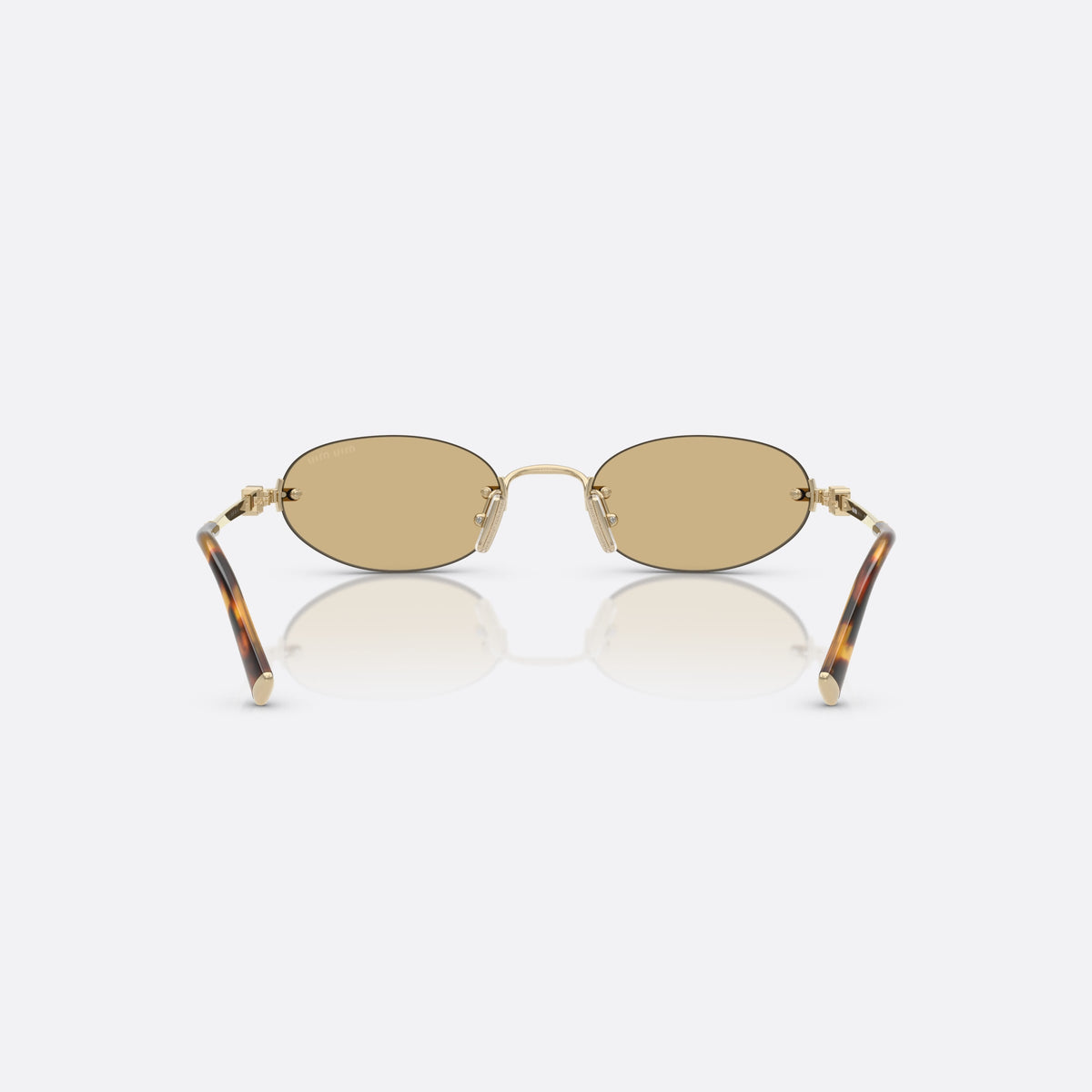 Ochelari de soare Miu Miu MU A54S ZVN10R, ovali auriu, pentru femei, punte subțire din metal, placă cu logo-ul brandului pe brațe, vedere din spate