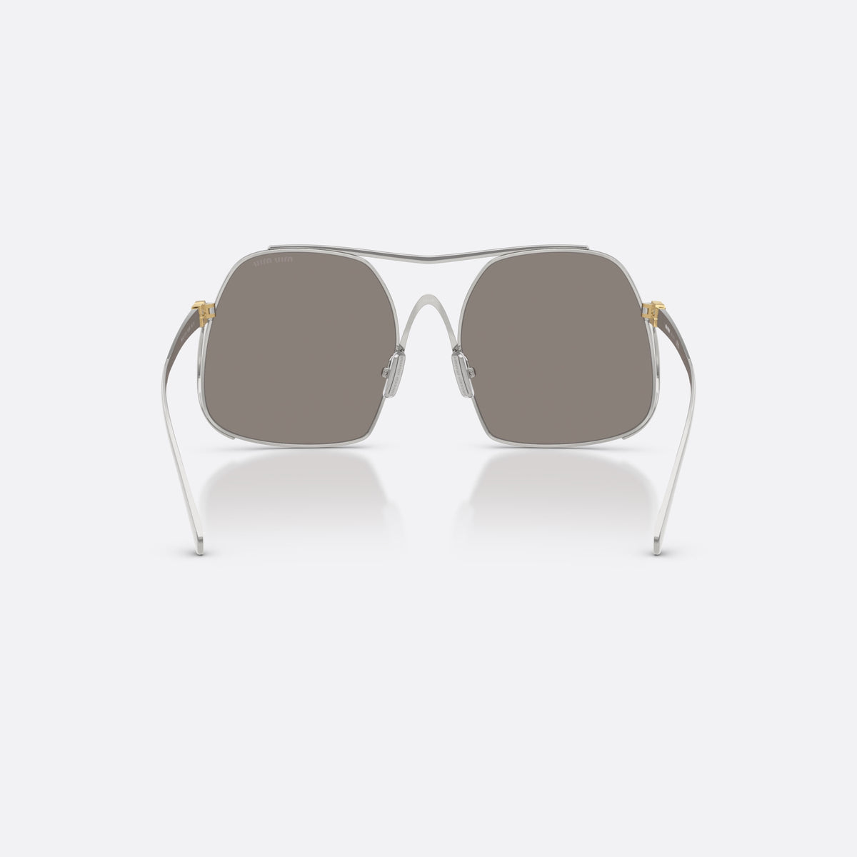 Ochelari de soare Miu Miu MU A55S 1BC80Q, patrati argintiu, pentru femei, punte dublă cu bară metalică superioară, vedere din spate