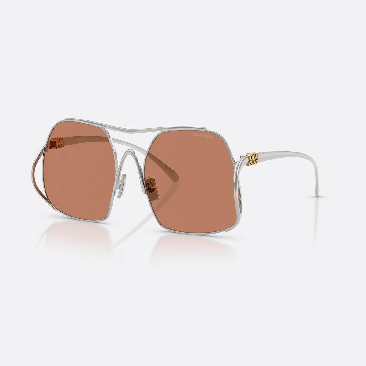 Ochelari de soare Miu Miu MU A55S 1BC90Q, patrati argintiu, pentru femei, punte dublă din sârmă metalică, brațe subțiri, conice