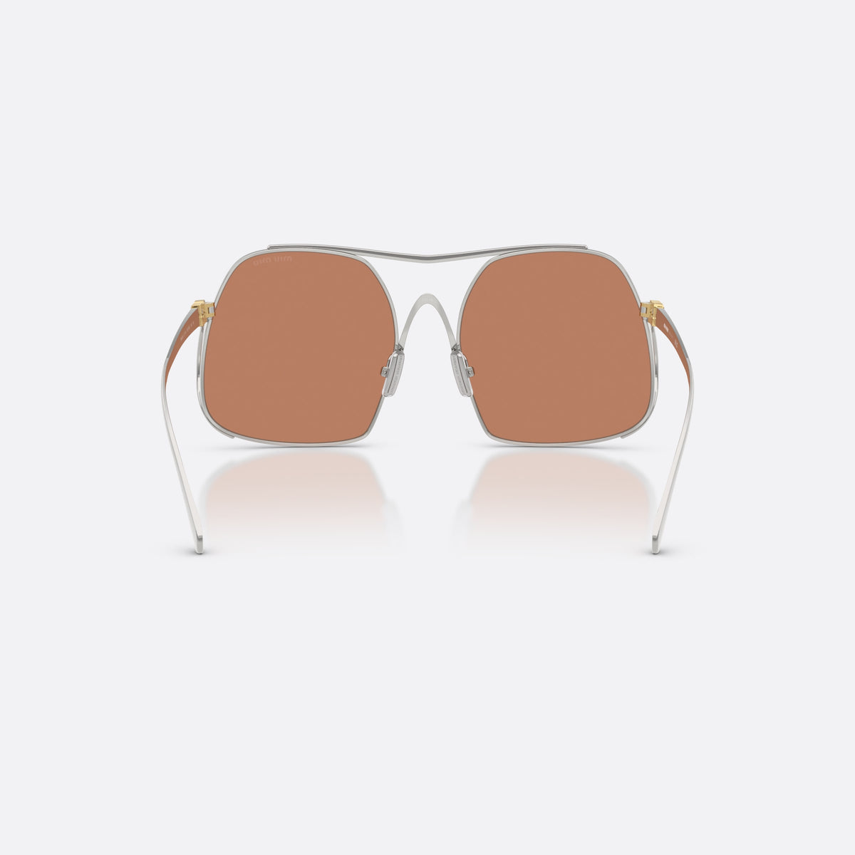 Ochelari de soare Miu Miu MU A55S 1BC90Q, patrati argintiu, pentru femei, punte dublă din sârmă metalică, brațe subțiri, conice, vedere din spate