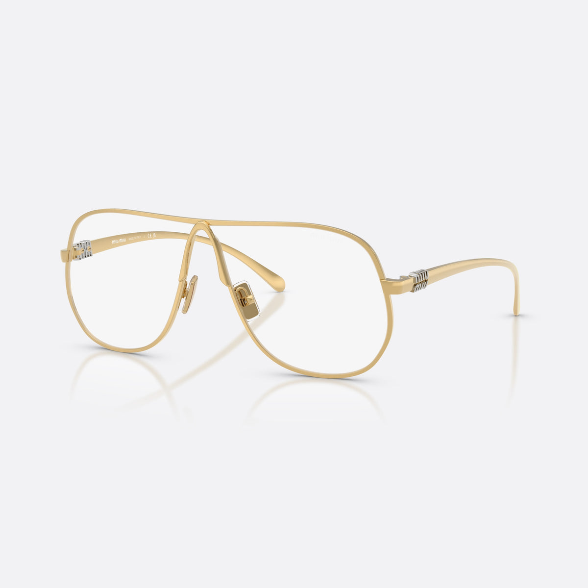 Ochelari de soare Miu Miu MU A56S 5AK08N, pilot auriu, pentru femei, punte keyhole, literele brandului pe brațe, ramă completă
