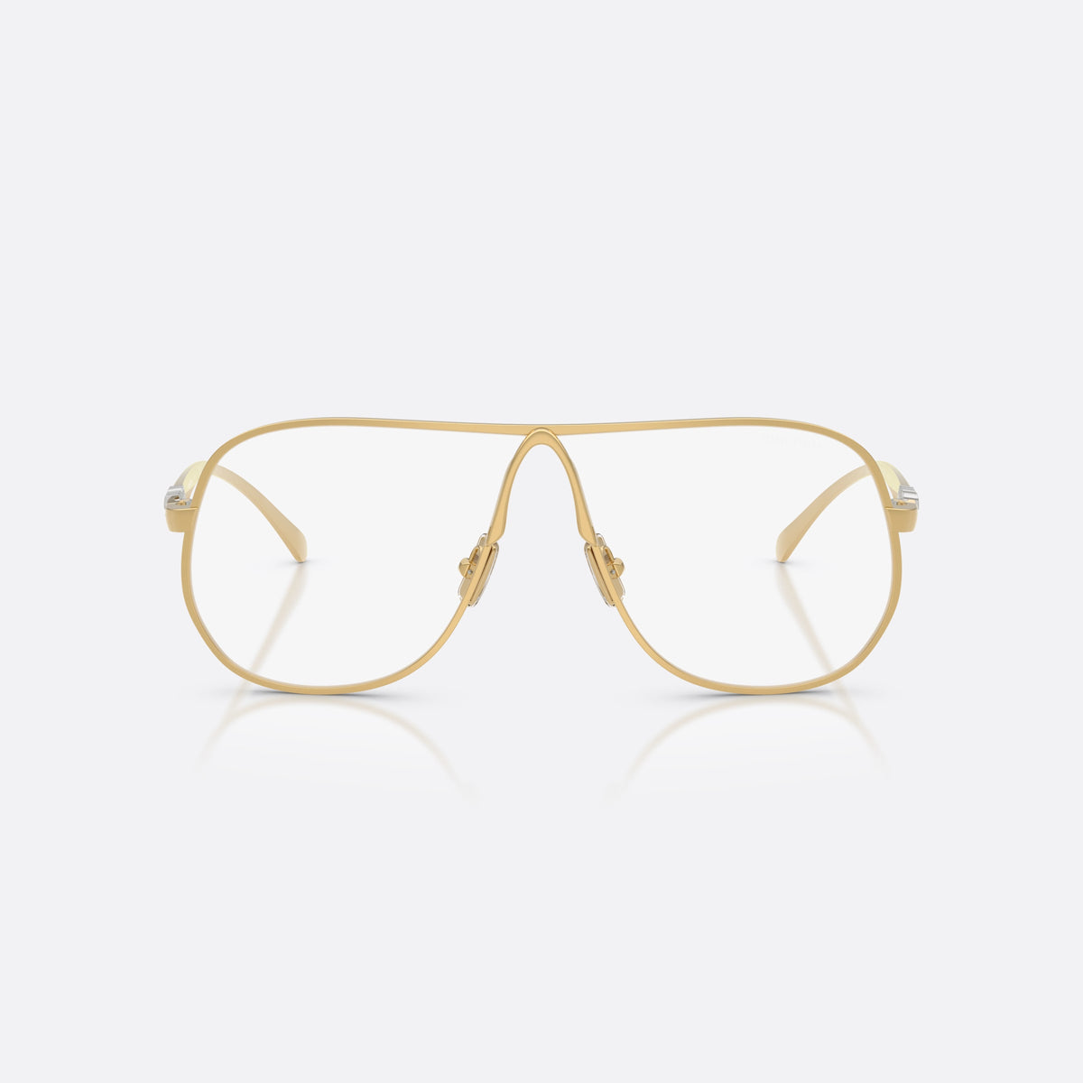 Miu Miu MU A56S 5AK08N sunglasses, gold pilot frame for women, keyhole bridge, brand lettering on temples, full-rim frame, front view