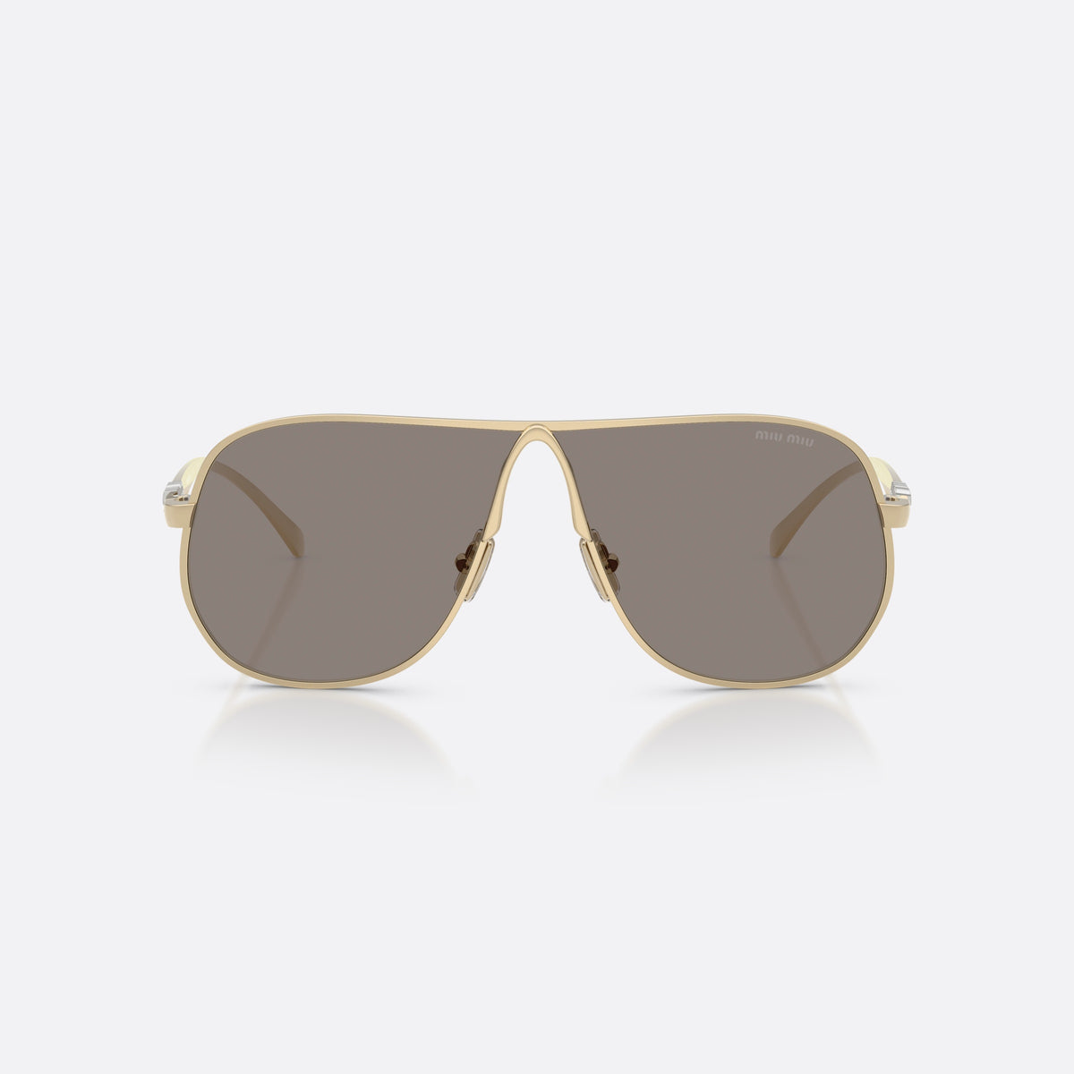 Miu Miu MU A56S ZVN80Q sunglasses, gold pilot frame for women, single metal bridge with arch, brand logo on the lens, front view